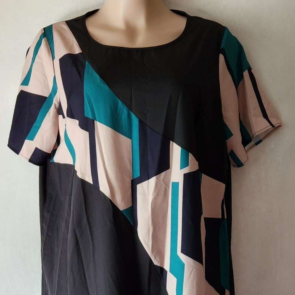 Shein Curve column dress sz 2X black ecru green graphic print EUC